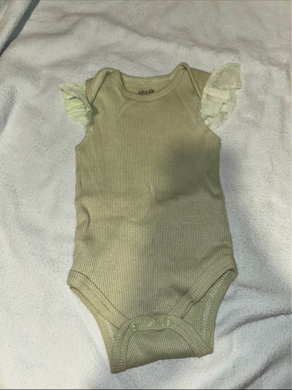 chick pea Olive Ribbed Baby One-Piece with Ruffle Sleeves